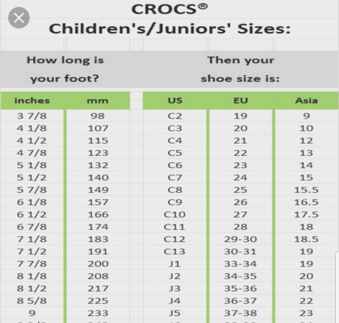 Crocs Shoe Size Chart Adult Kids Sizing Crocs 54 OFF