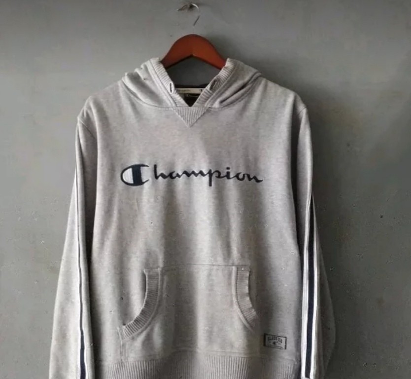 Hoodie Champion Abu abu Original Fesyen Pria Pakaian Baju