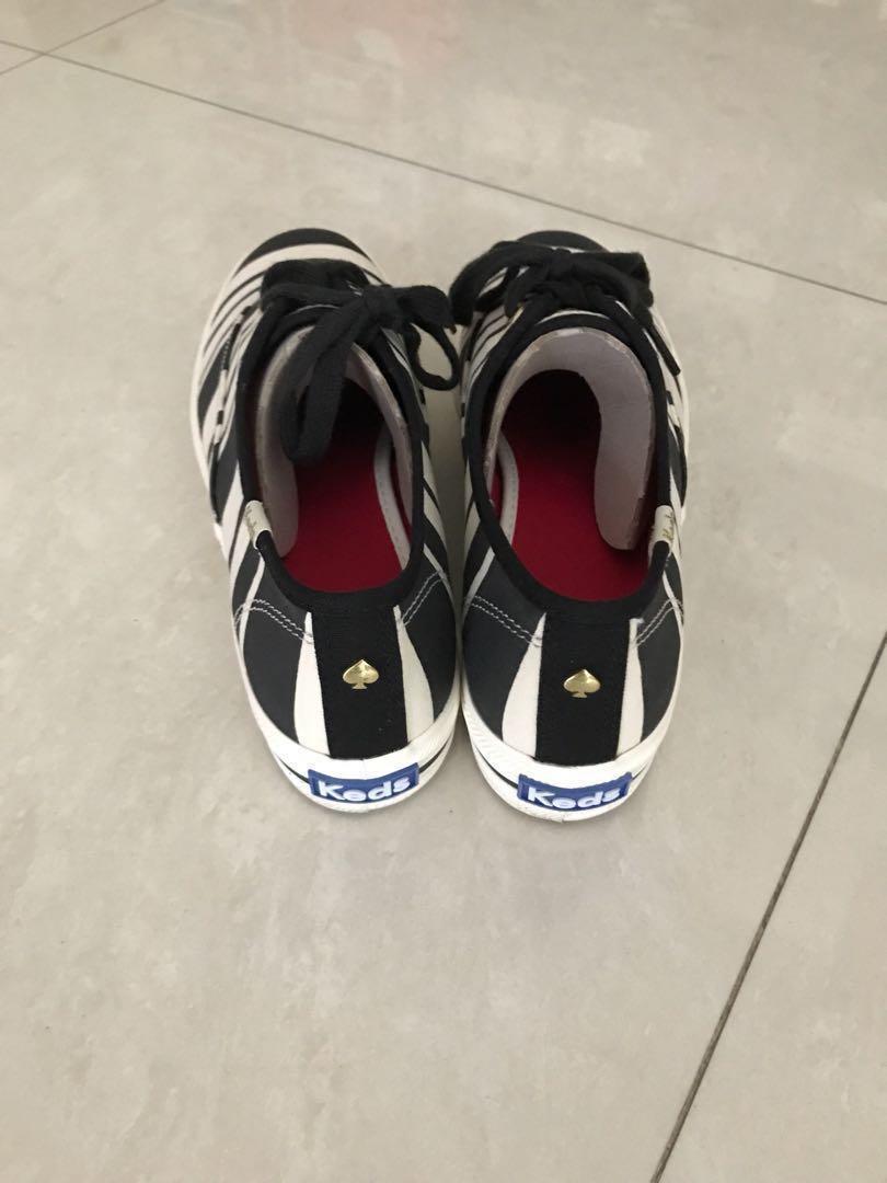 Kate Spade Keds Black White Stripe Canvas Shoes