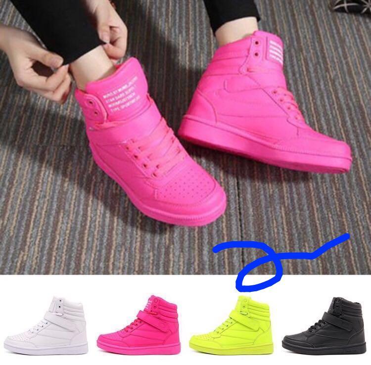 PO\u003e Neon Green Pink hi cut sneakers 