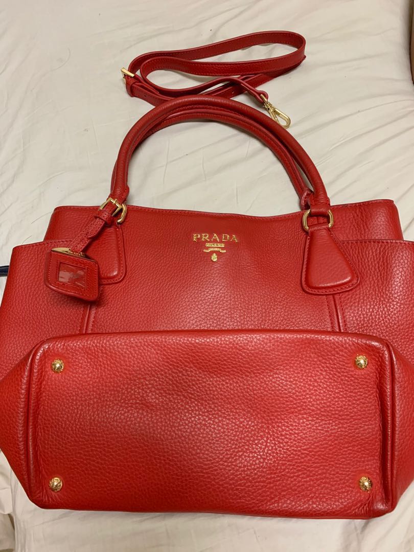 Preloved Prada Red Bag with Sling, Luxury, Bags & Wallets on Carousell