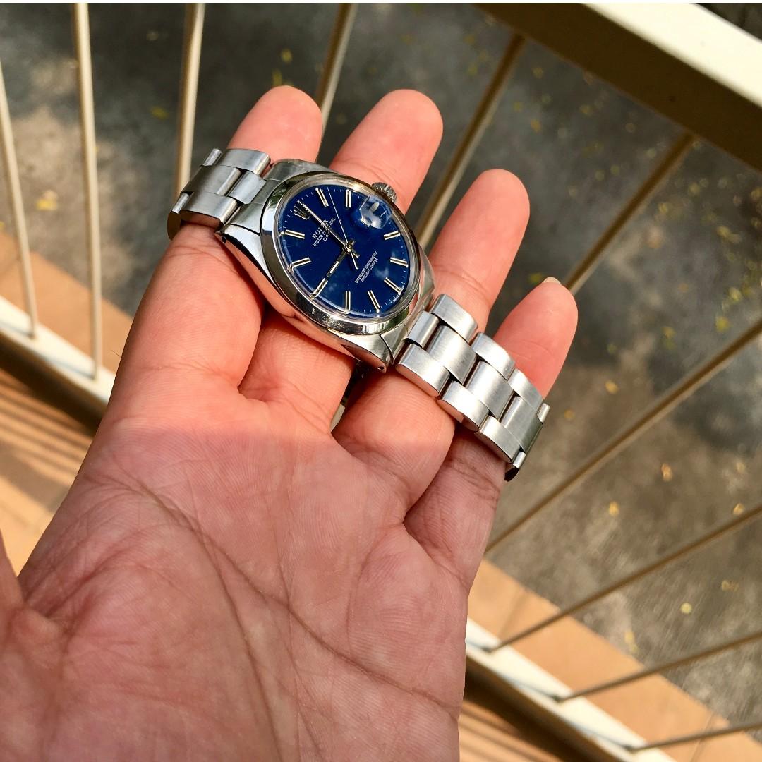 Rolex Oyster Perpetual Date 1500 rare blue horizontal brushed dial