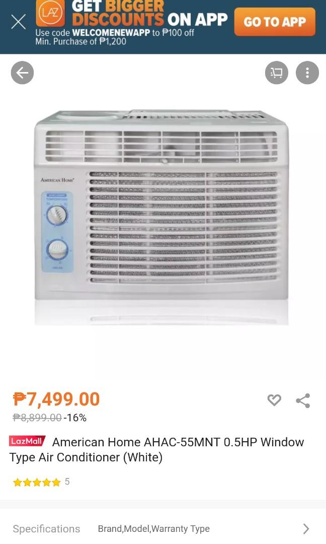 0 5 Hp Window Type Air Conditioner White Tv Home Appliances Kitchen Appliances Wine Cellar Storage On Carousell