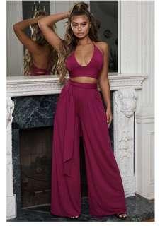 Wide leg trousers and halter neck top set