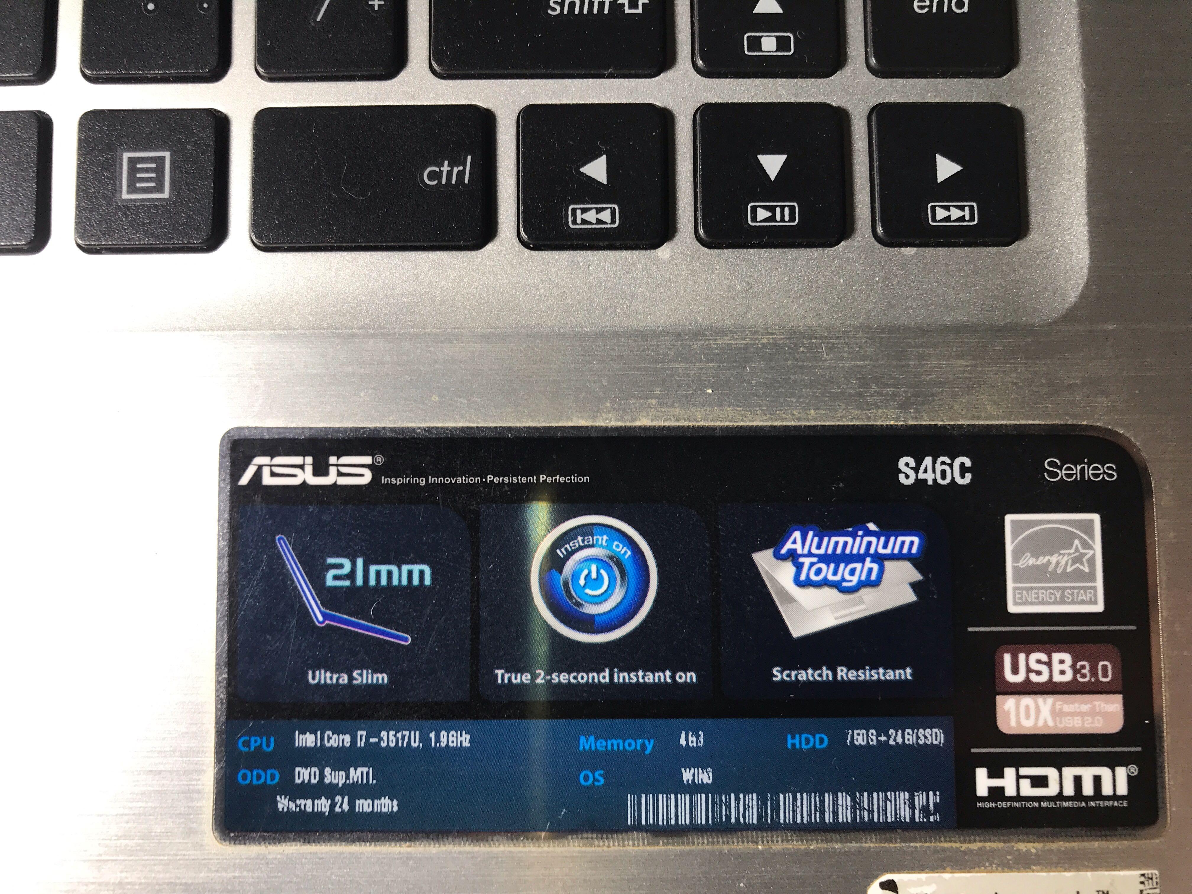 ASUS S46C Ultrabook Intel R Core TM i7 3517U 1.9 GHz GEFORCE GT 635M 2GB