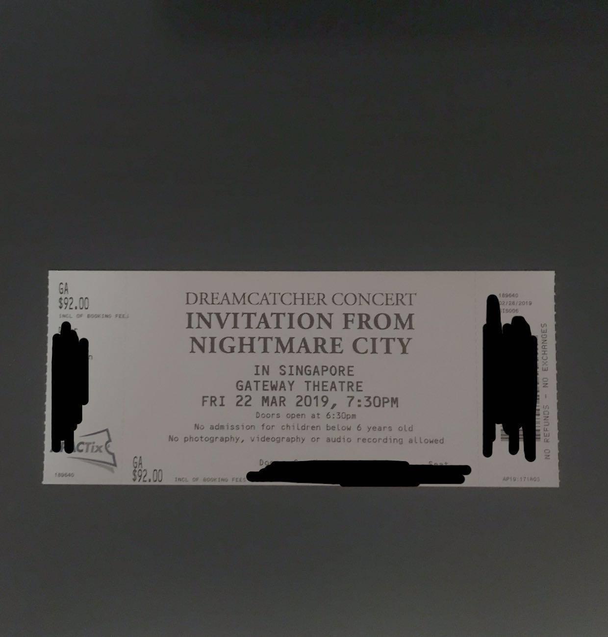 dreamcatcher concert ticket, Hobbies & Toys, Memorabilia & Collectibles
