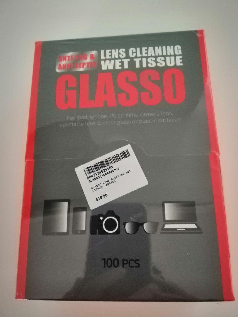 Glasson Lens Cleaning Wet Tissue, Anti fog & anti septic, Women's