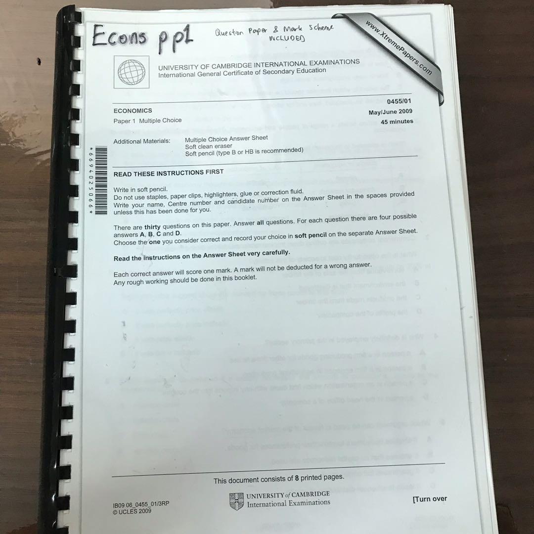 igcse 8 year series past papers economics 0455 paper 1 mcq 2009 2017 with markscheme attached hobbies toys books magazines assessment books on carousell