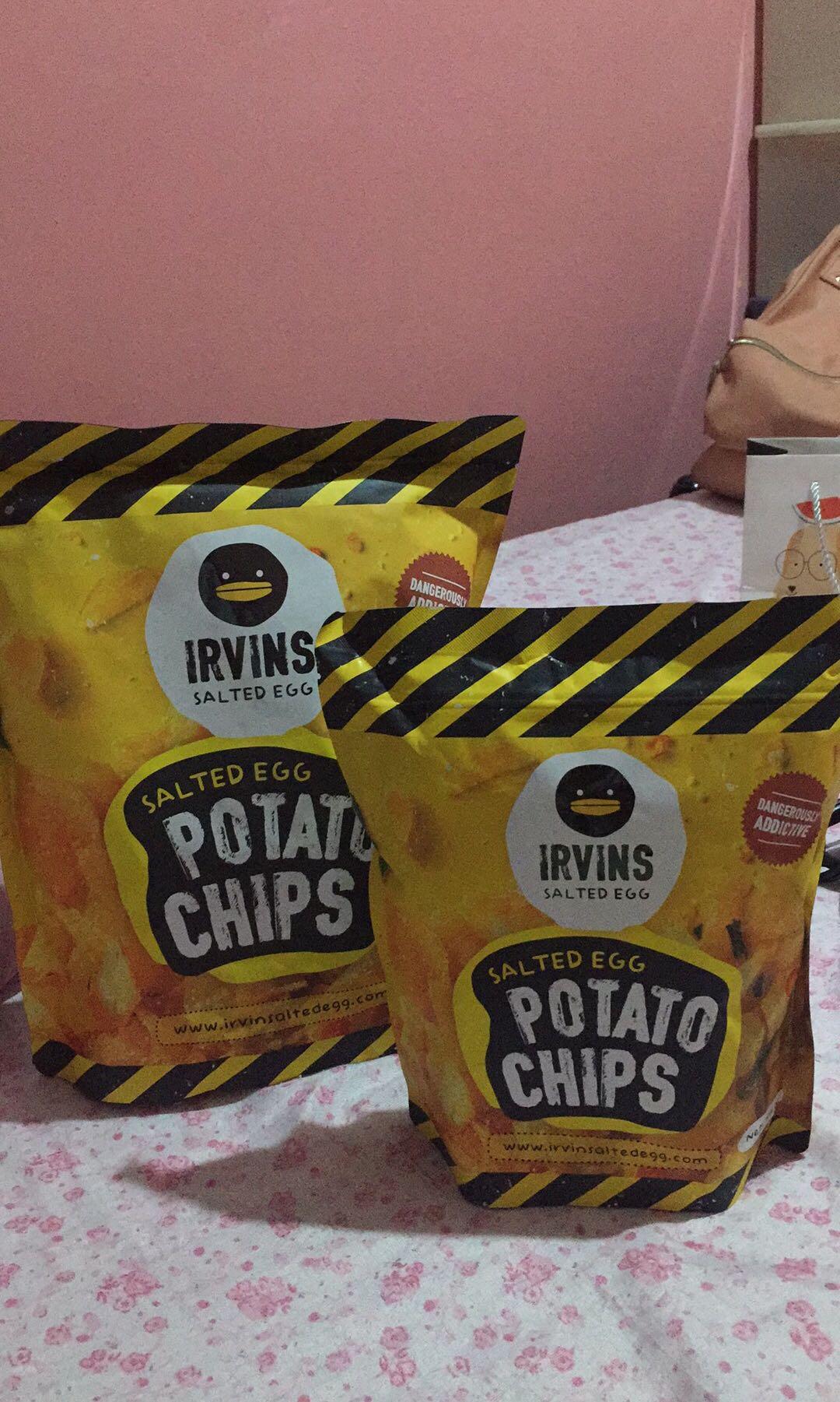 Irvin's Salted Egg Potato Chips & Fish Skin!!!, Food & Drinks, Packaged ...