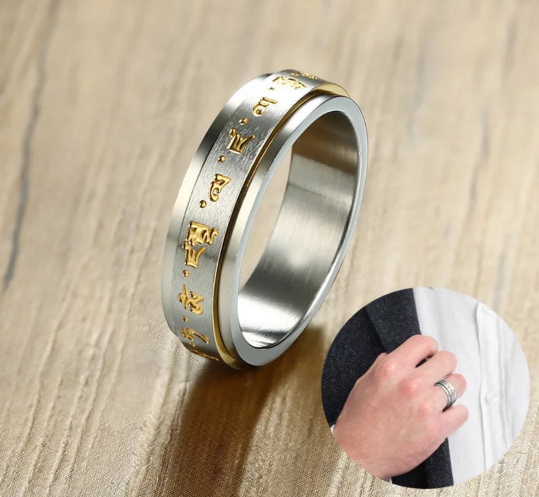Lucky Ring for Male Buddhist Mantra Fashion Spinner Ring for men
