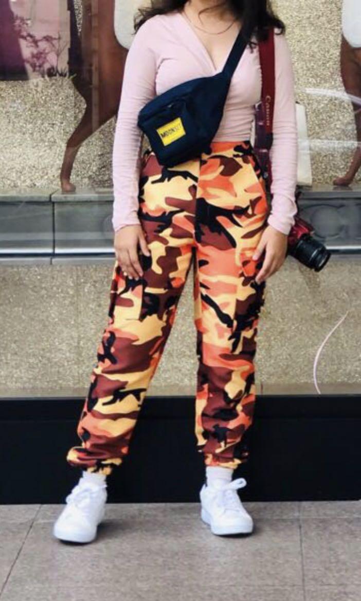 Orange cargo camo pants Women s Fashion Bottoms Other Bottoms on Carousell