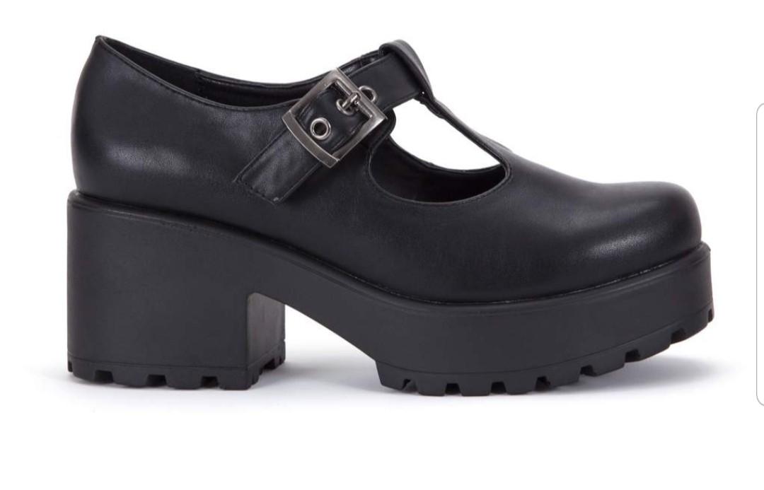 TOPSHOP Black Faux Suede Strap Mary Janes Chunky Platform Heeled Shoes UK 5 | eBay | Platform 