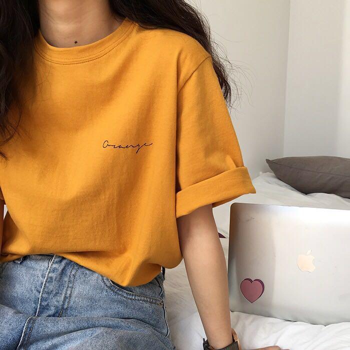 mustard plain t shirt