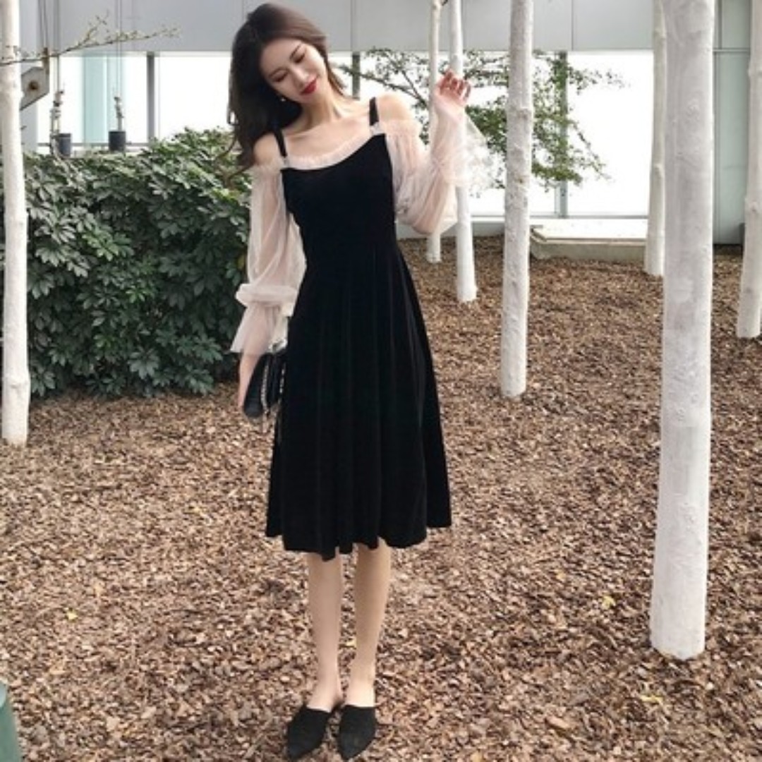 Korean velvet online dress