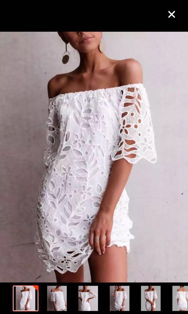Yoins white lace dress sale