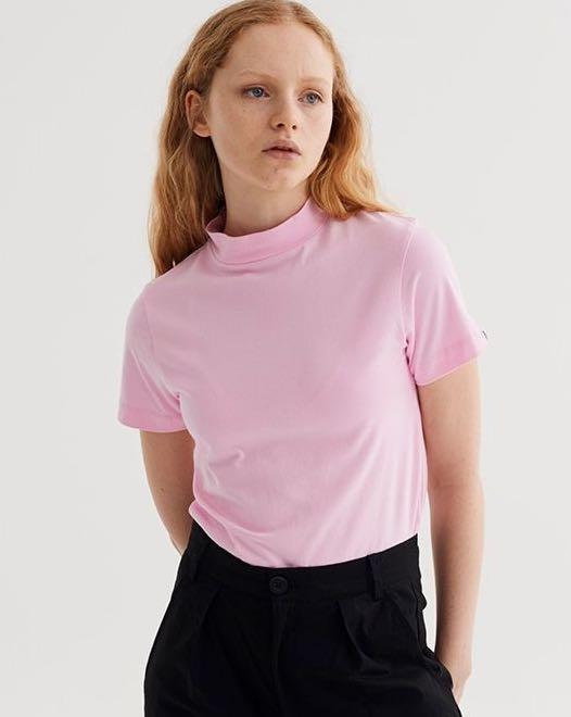 pink mock neck top