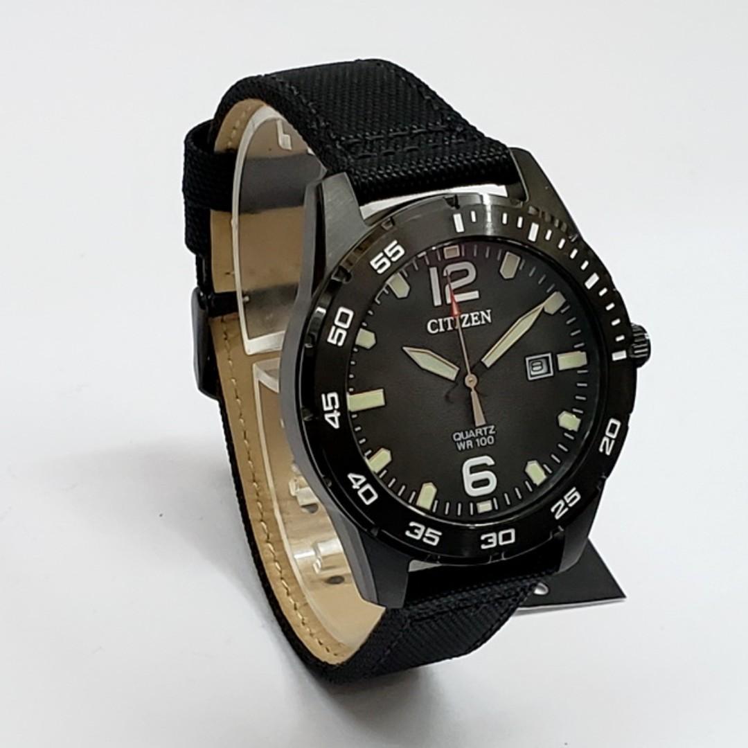 Citizen Men's Black Quartz Nylon Strap Day Watch BI1045-05E, 名牌