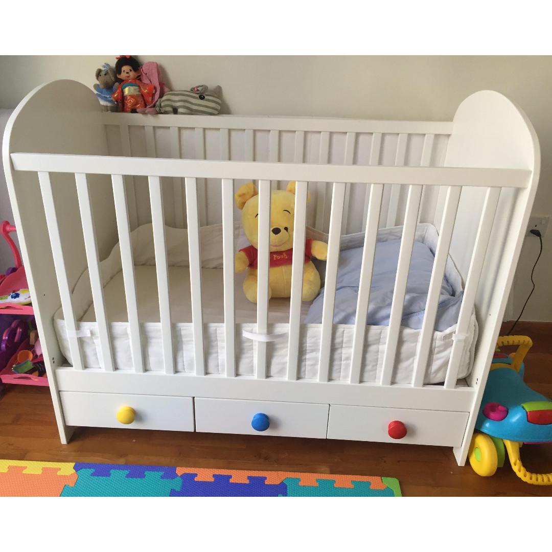 Ikea 3 drawer cot and accessories Immaculate