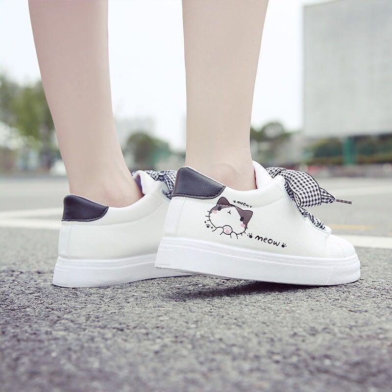 White Sneakers cute cat shoes women 