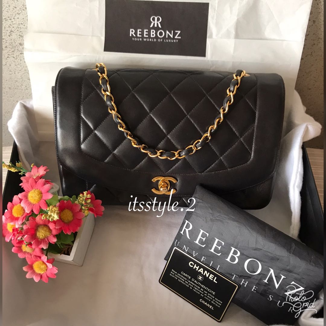 Chanel Vintage Diana Medium Lambskin Black Single Flap Gold Hardware Bag   Luxury Reborn