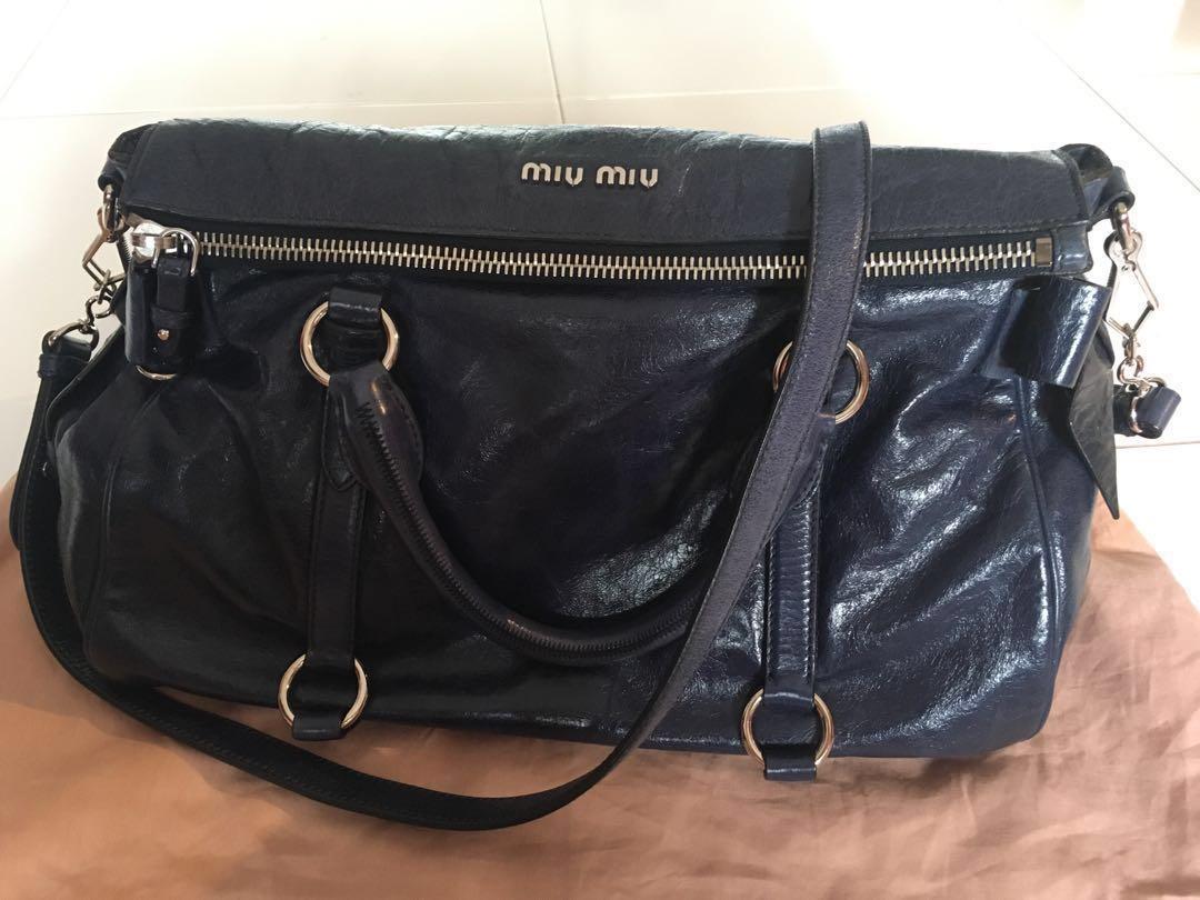 Auth MIU MIU Vitello Lux Bow Bag Cognac Colour Medium Size, Luxury, Bags &  Wallets on Carousell