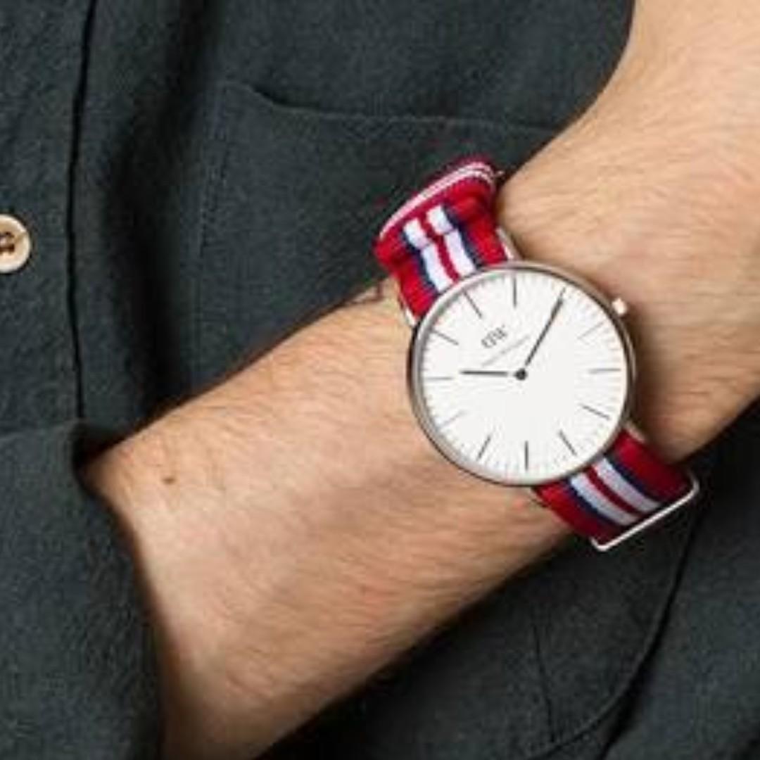 Nato Strap tali jam tangan Daniel Wellington DW Red Classic Exeter 40mm silver