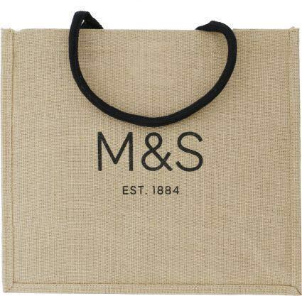 New M S Large Jute Bags x2. Bag for life. Best shopping bag