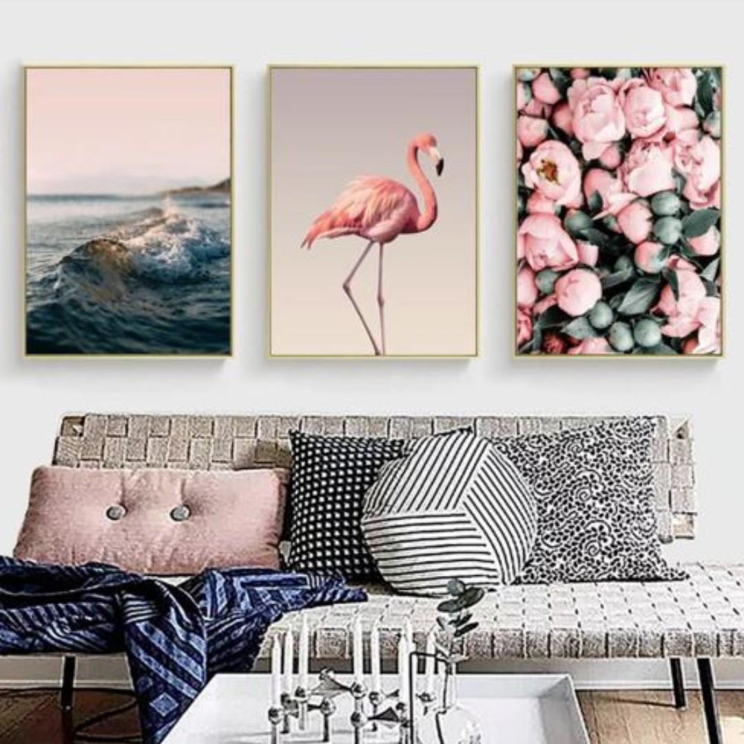 Po Nordic Pink Flamingo Canvas Wall Art Framed Furniture Home