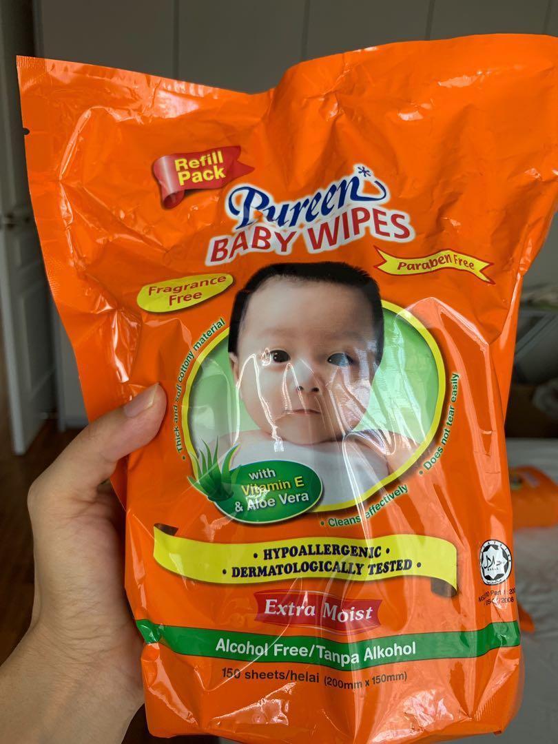 Pureen Alcohol Free Baby Wipes (Wet Wipes) 150 sheets X 3 packs, Babies