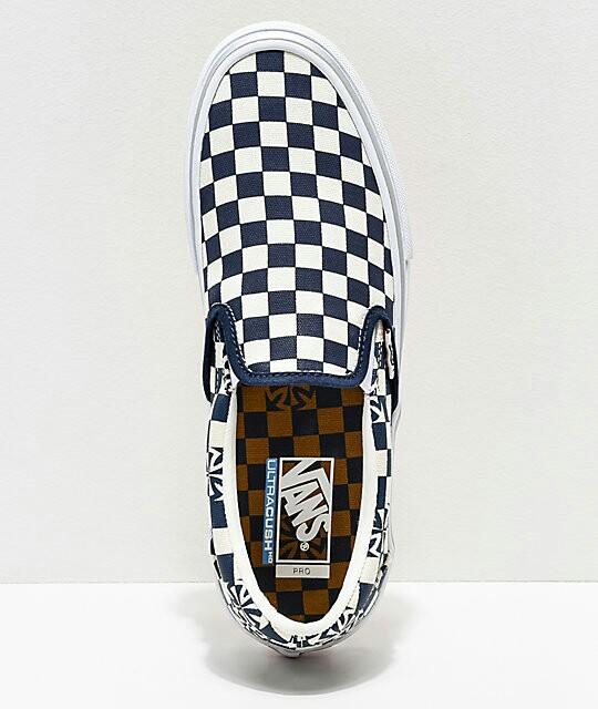 Vans x Independent Slip-On Pro Blue & White Checkerboard Skate Shoes ... Vans x Independent Slip-On Pro Blue & White Checkerboard Skate Shoes ...