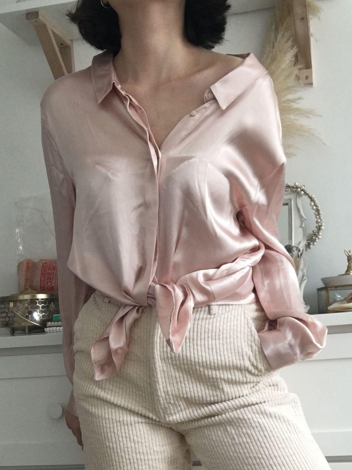 Zara pale pink satin oversized shirt 