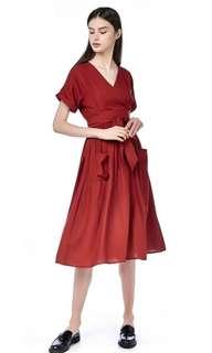 TEM Shelaine Cross-front Midi Dress in Red/ Maroon