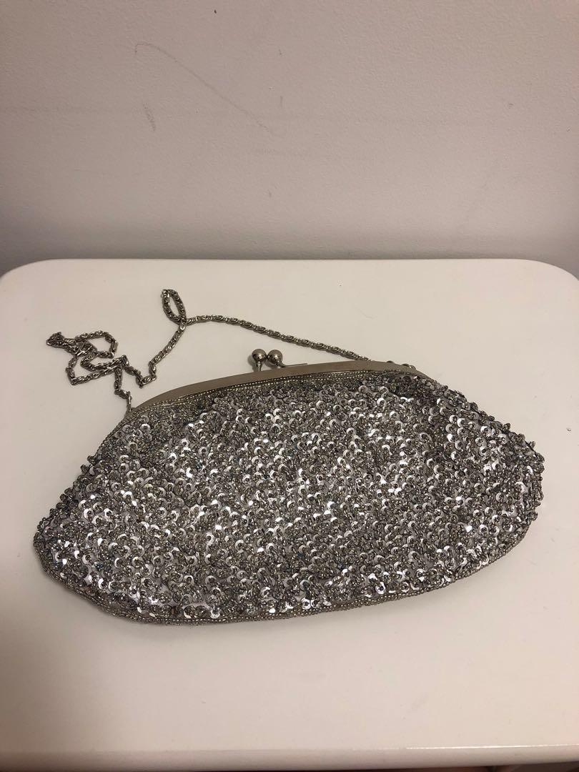 silver sequin clutch