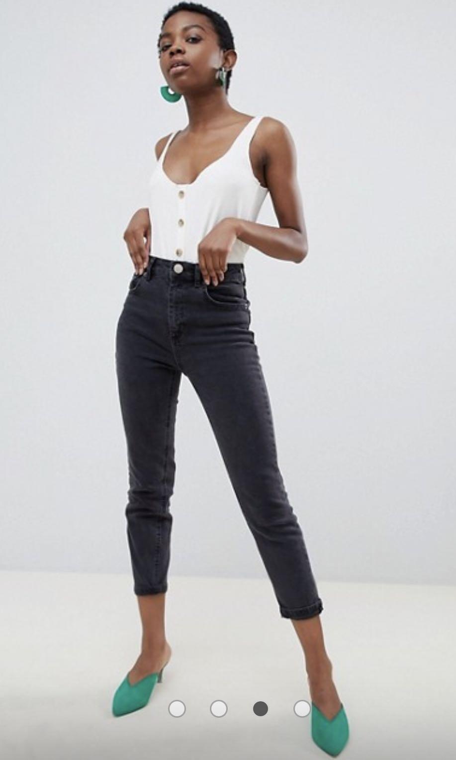 asos design farleigh high waisted slim mom jeans in washed black