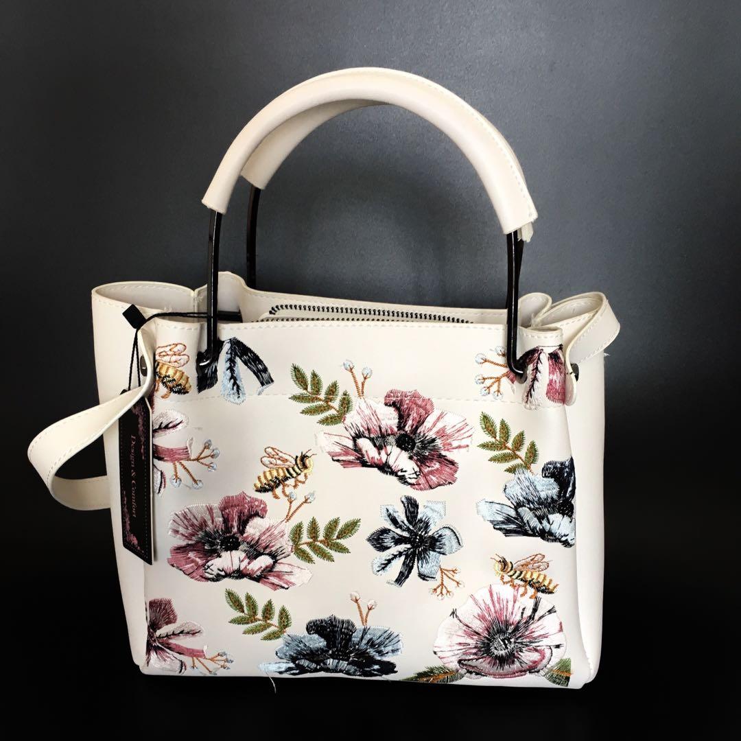 D C White Embroidery Bag