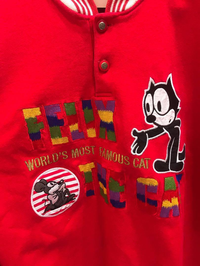 老品felix菲力猫刺绣红色大学t