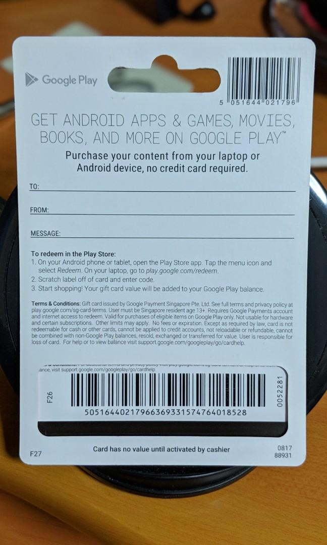 Google Play Gift Card Video Gaming Gaming Accessories Game Gift Cards Accounts On Carousell
