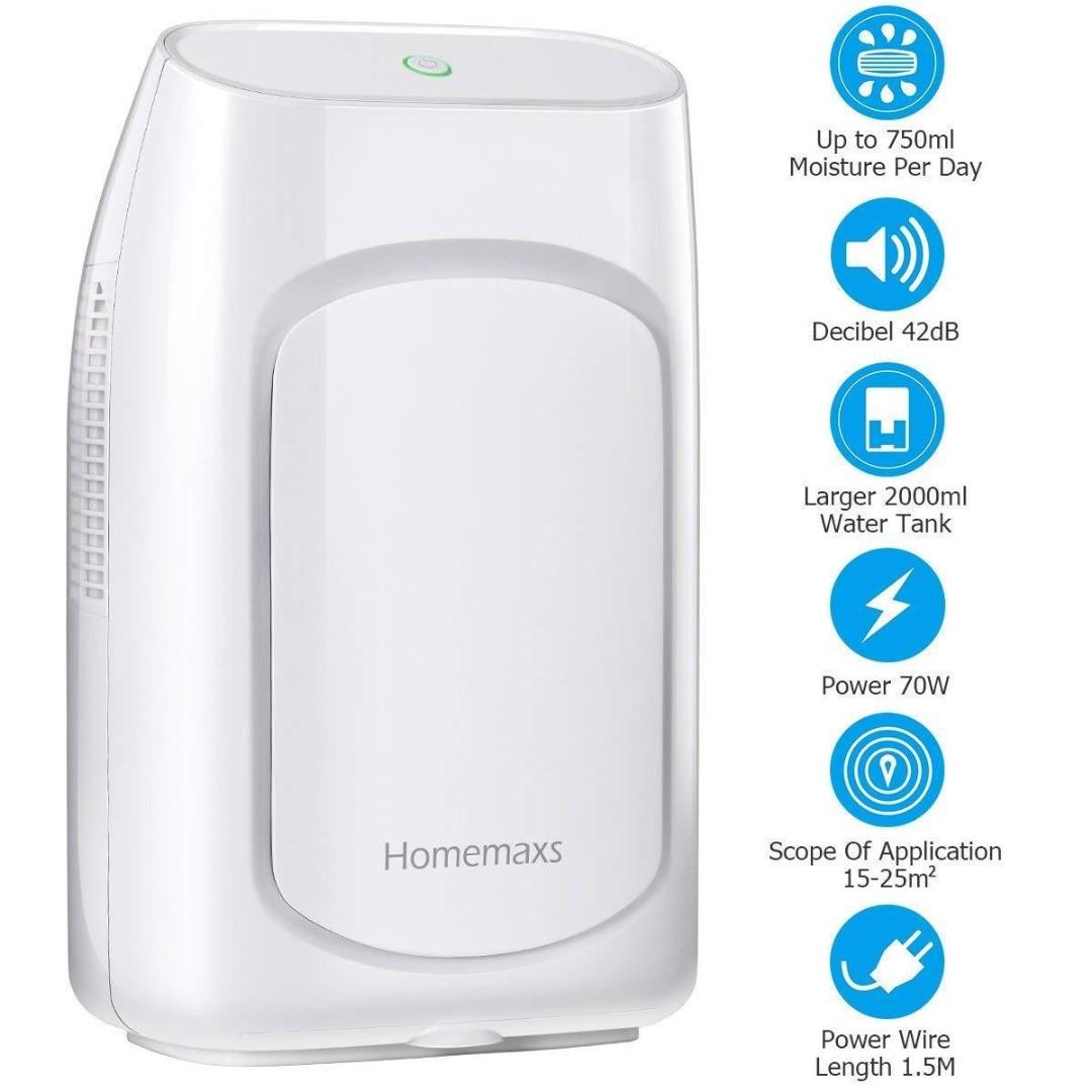HOMEMAXS Dehumidifier, 2L Portable Dehumidifier, Ultra Quiet and Auto ...