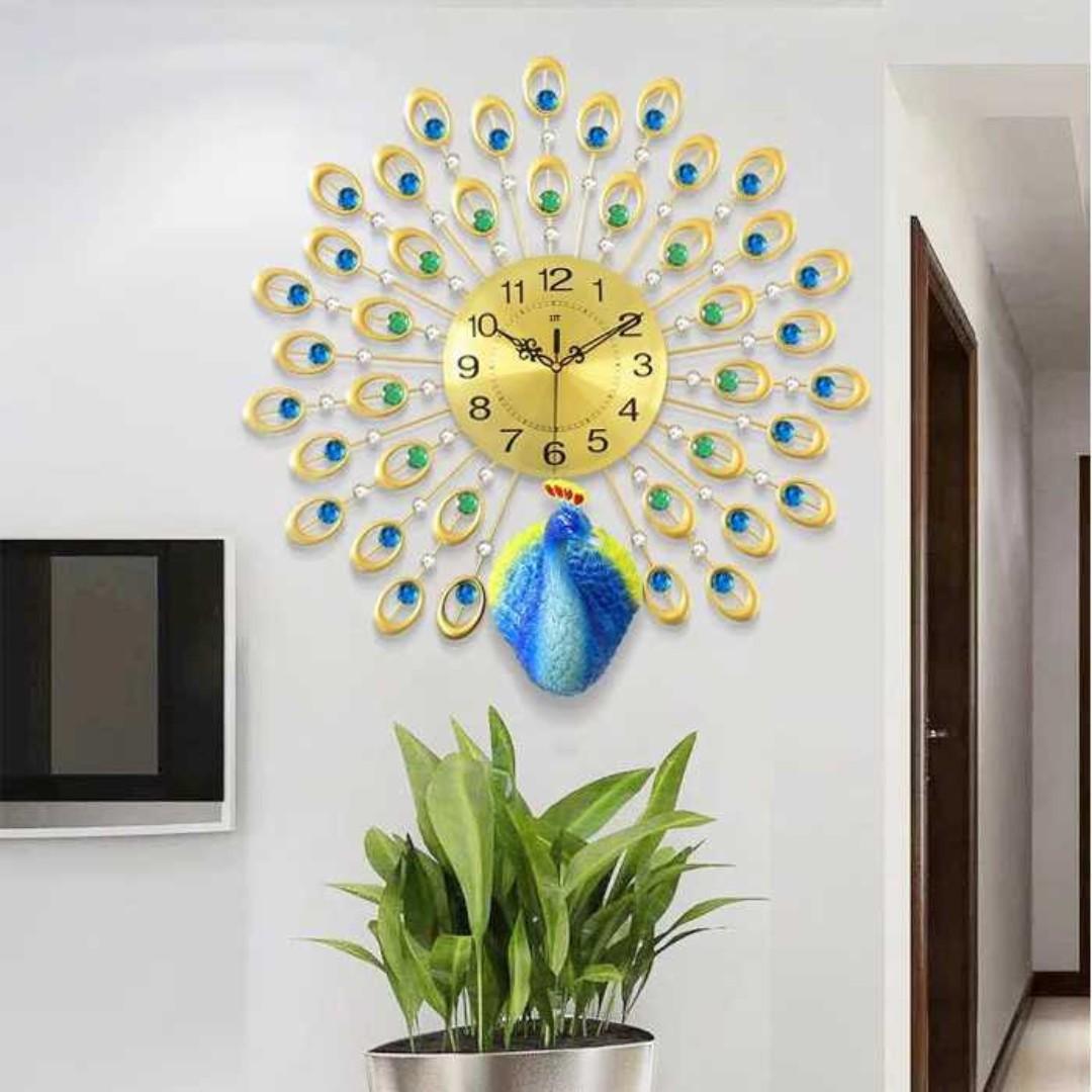 Jam Dinding Quartz Creative Design Model Burung Merak 3d Home