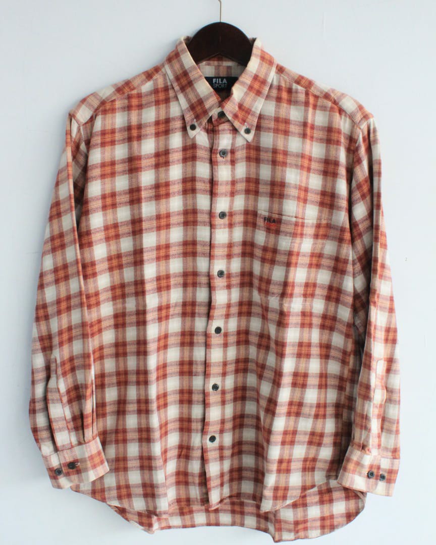 Kemeja Flanel Flannel Brand Fila Original Fesyen Pria Pakaian Atasan Di Carousell