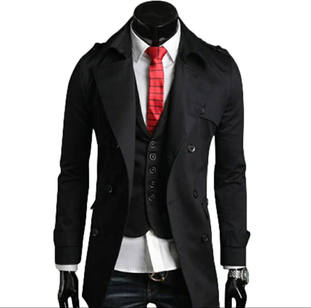 Mens black double breasted coat online