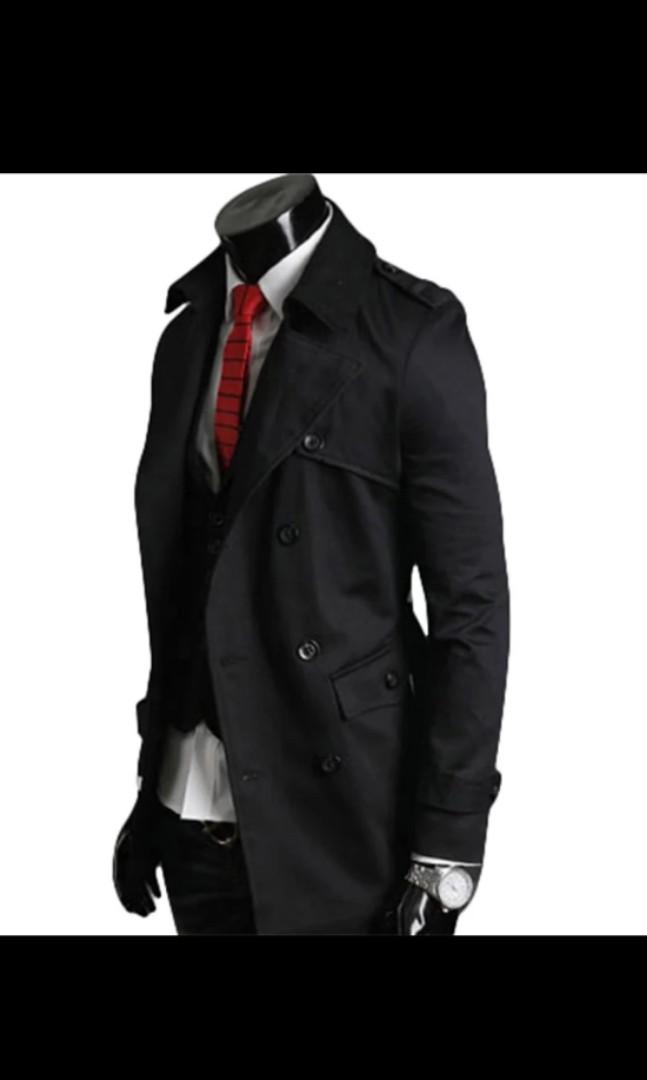 Men trenchcoat black beige long jacket double breasted Men s