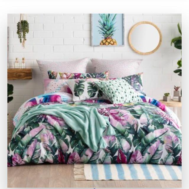 Monstera Palm Leaves Tropical Bedding Queen King Bed Sheet Set