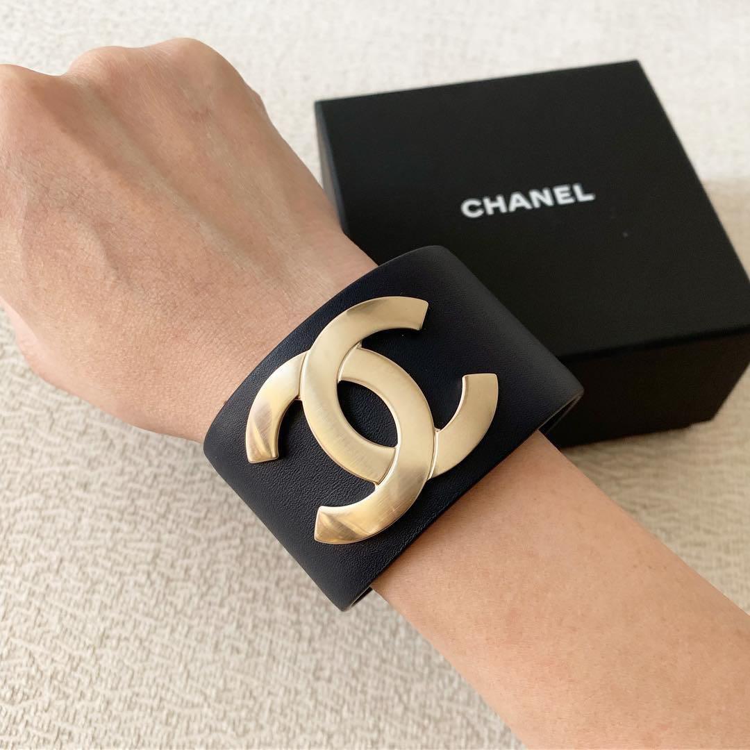 Chanel CC Leather Gold Tone Wide Cuff Bracelet Chanel | TLC