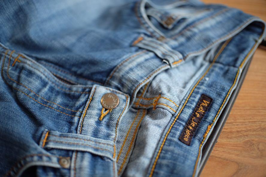 Nudie jeans super blue tag samurai ironheart denim flathead, Fesyen