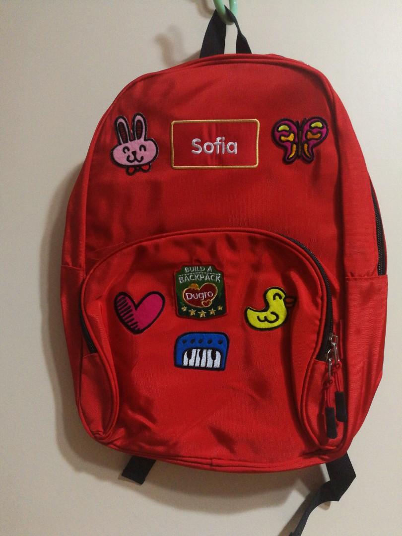 Personalised - Sofia backpack (Category: Diaper Bags & Wetbags) located in Singapore. Submitted by ilovekid (Listing ID 219193815, Image 1). Description: Personalised "Sofia" Red backpack. Dimension: 33cm x 38 cm x 9cm Collect from Woodlands circle..
