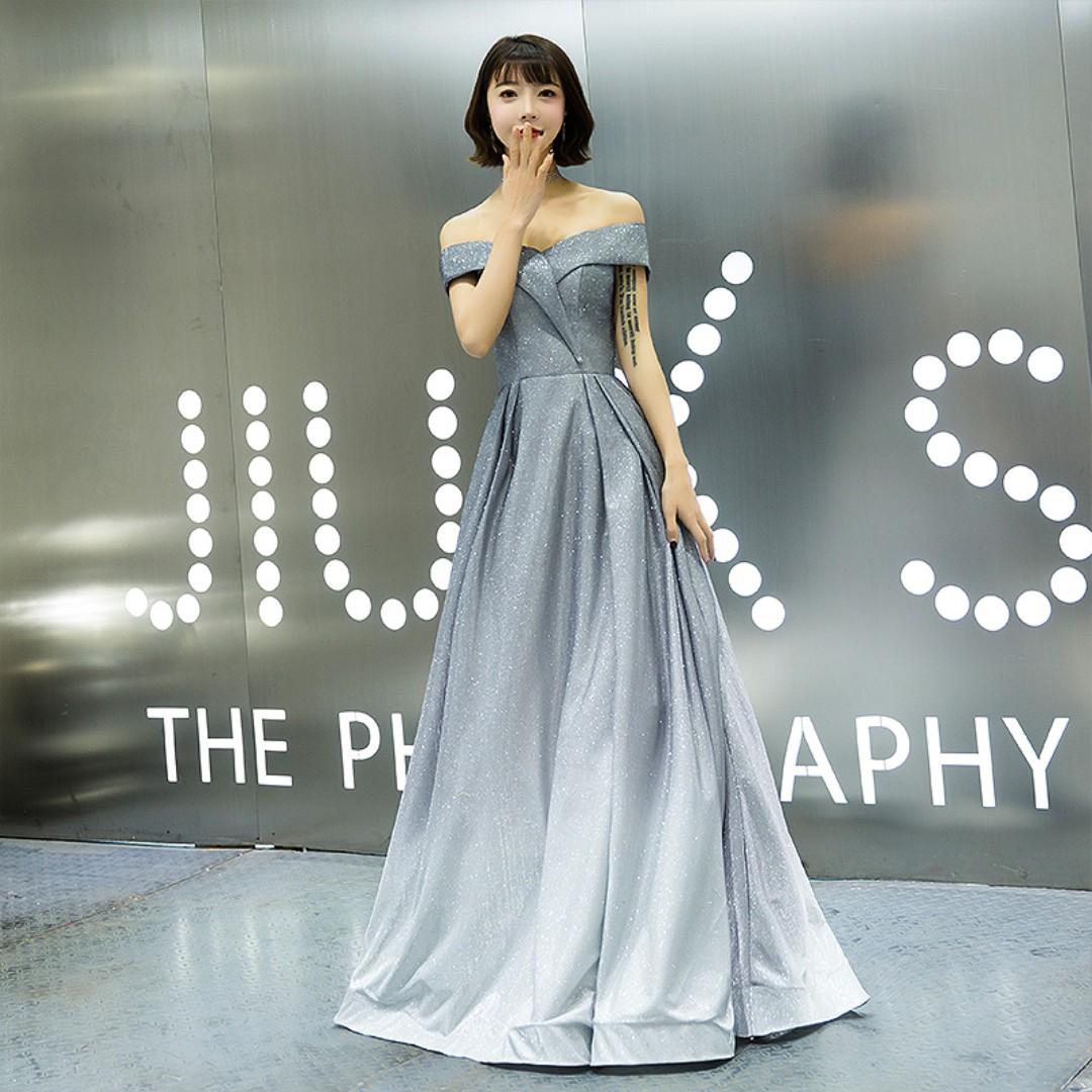 pre order grey white ombre off shoulder glitter wedding bridal prom dress  gown RBP0959, Women's Fashion, Muslimah Fashion, Dresses on Carousell