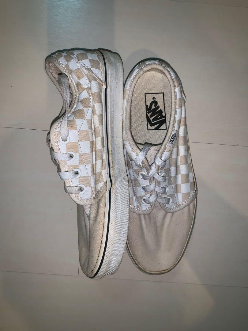 white and cream checkered vans