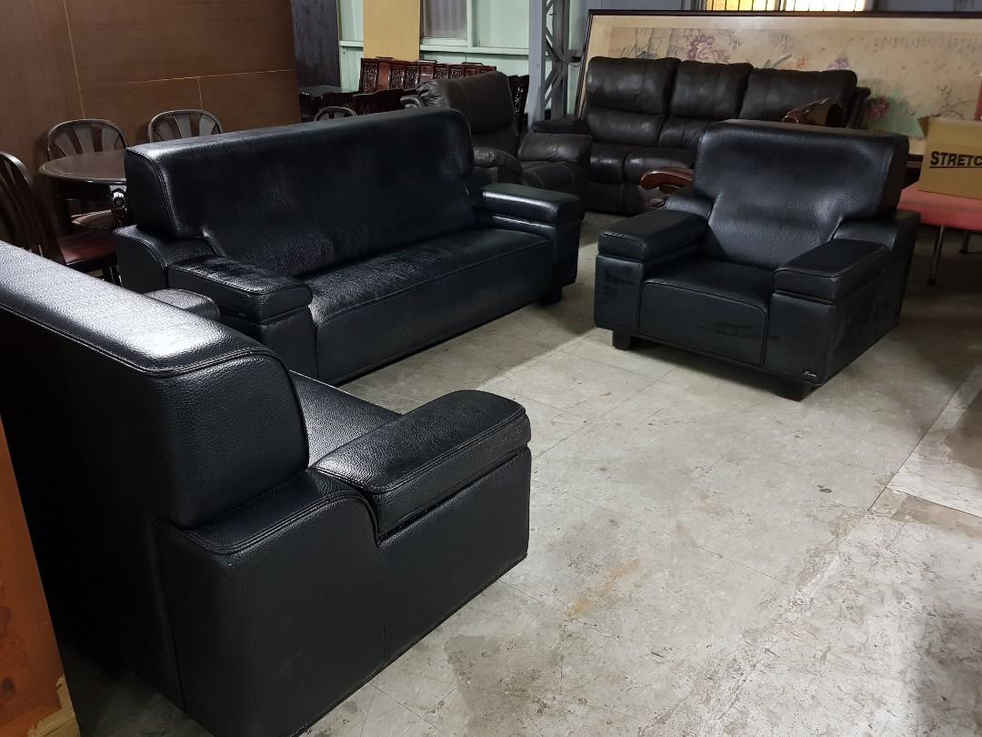 黑色全牛皮沙发组1 2 3 一格二手家具 客厅店面沙发椅家具 怀旧时尚