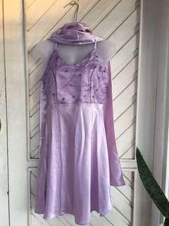 NEW | Purple Short Silk Dress with Shawl